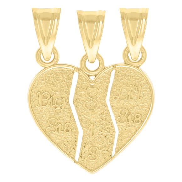 10kt 10kGoldBreak Apart Heart Big Sis Lil Sis Family Talking Charm Pendant